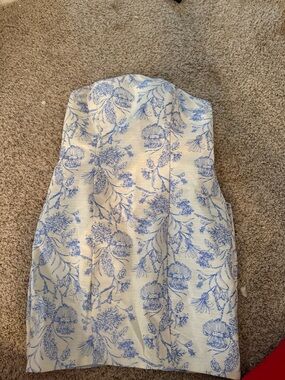 Strapless Floral Print Dress in Blue and Cream